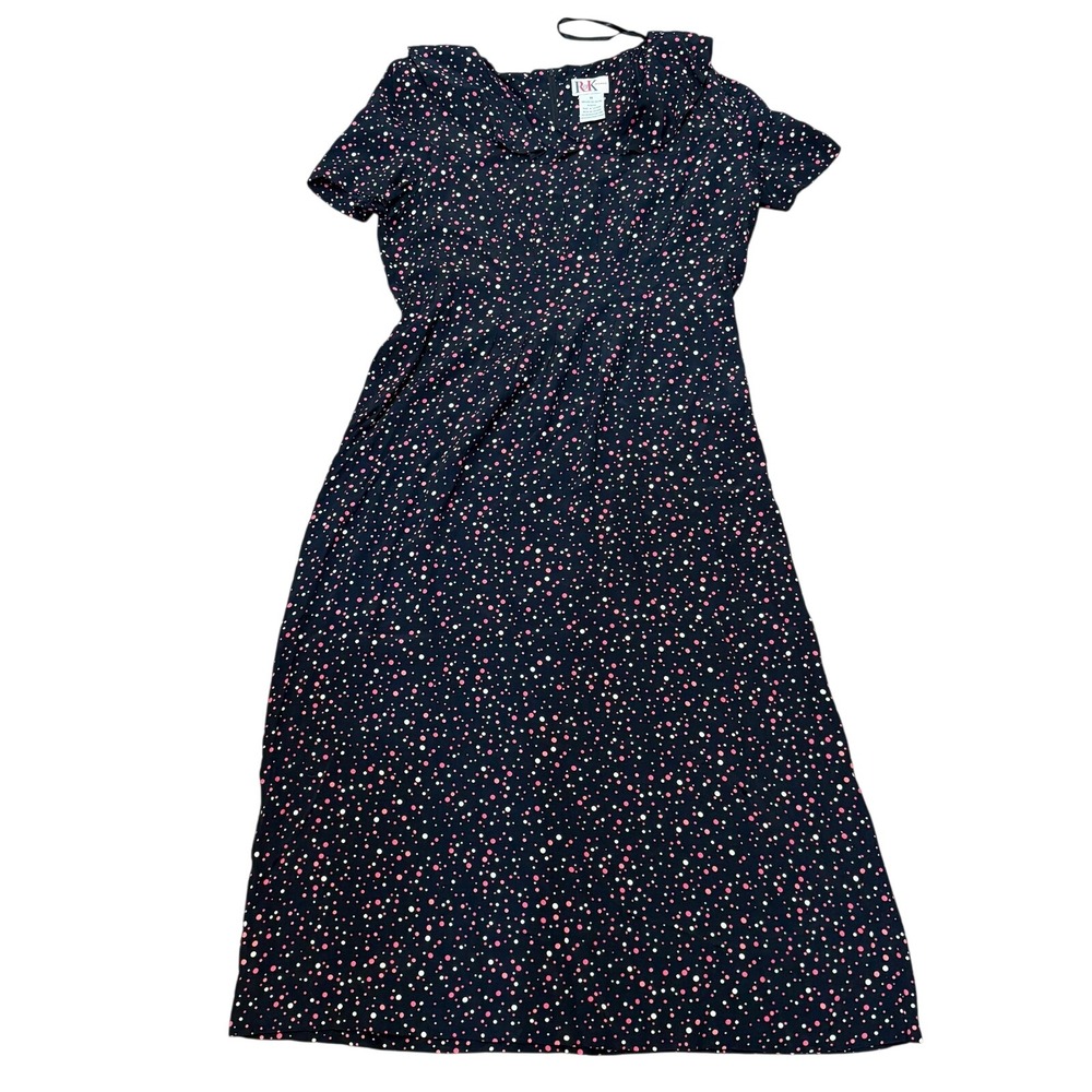 VTG R&K Originals Size‎ 14 Black Polkadot Tie Waist Dress with Shoulder Pads